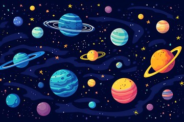A beautiful painting of colorful planets and stars - obrazy, fototapety, plakaty