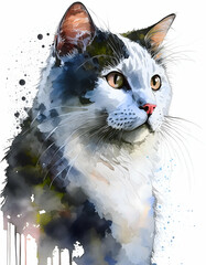 Cat watercolor wallpaper isolated design for T shirt printing background Fat phone  case  - obrazy, fototapety, plakaty