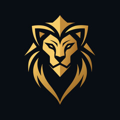 black Golden Aura Unique golden roaring Lion face, front view, Logo Vector Radiating Luxury and Refinement