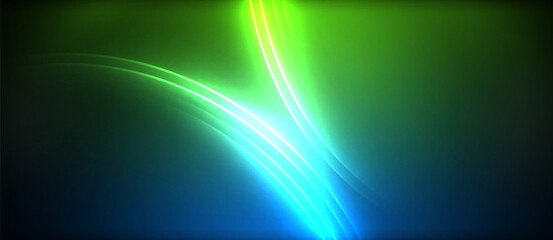 The visual effect lighting created a stunning display of a green, blue, and yellow light beam on a black background, resembling a neon astronomical object in the sky