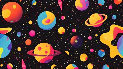 Celestial Dreams: Colorful Star and Planets Seamless Pattern