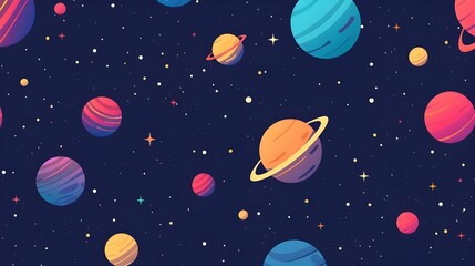 Seamless Starry Night with Vibrant Planets – Cosmic Pattern Illustration