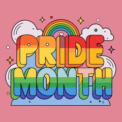 Pride month poster text message on rainbow background, freedom flag human rights and to celebrate lgbtq