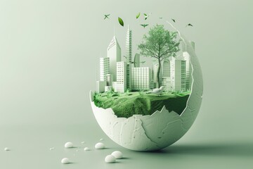 A city is shown in a round shape with a tree in the middle