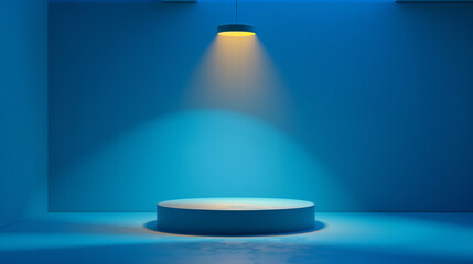 Modern Minimalist Design Spotlight with Circular Platform on Blue Background
