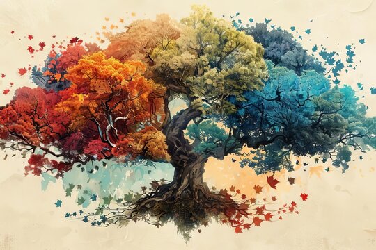 An artistic rendering of a tree, with each leaf representing a different nation s population