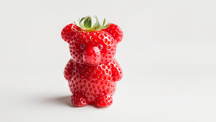 Teddybär aus Erdbeeren auf weißen Hintergrund für Foodfotografie und als Werbefoto, ai generativ