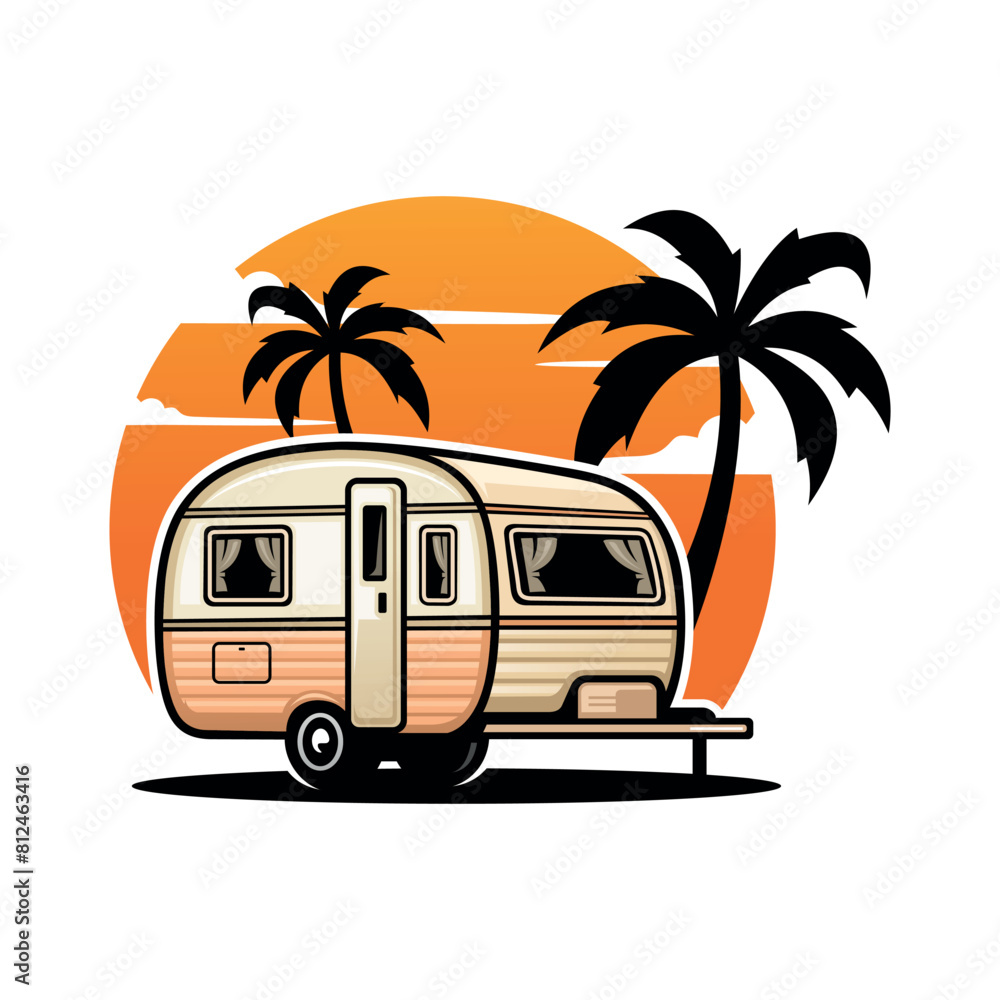 Sticker retro caravan trailer illustration logo vector