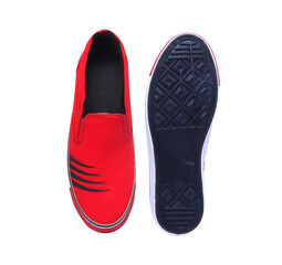 red and white canvas sneakers isolated
