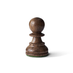 Wooden black pawn isolated on white background.