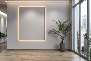 Empty Wall Mockup in Modern Office Interior created with Generative AI