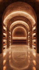 Wooden Wine Cellar: Traditional Style with Maroon and Gold Accents and Rustic Atmosphere