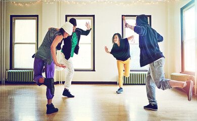 Hip hop, class and practice dance together, talent and performance and movement art group for...