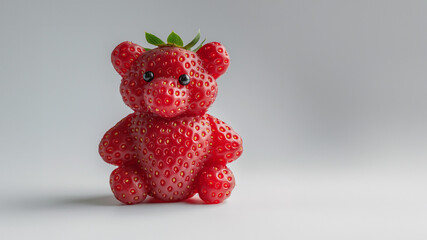 Teddybär aus Erdbeeren auf weißen Hintergrund für Foodfotografie und als Werbefoto, ai generativ