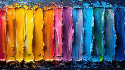 Wide colouful vertical stripes painting with brush strokes  