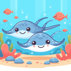 Naklejka premium cute animal stingray fish cartoon
