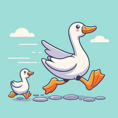 Obraz premium Vector illustration of a duck and ducklings