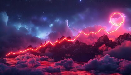 Naklejka premium An eyecatching graphic of a neon sign in the shape of a population growth curve, set against a night sky