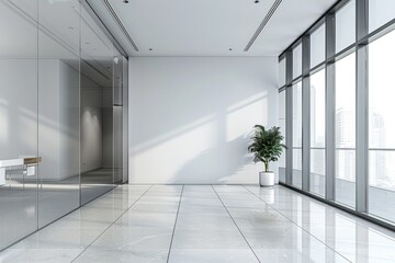 Fototapeta premium Empty Wall Mockup in Modern Office Interior created with Generative AI