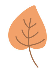Autumn leaf in flat design. Forest orange falling foliage with veins. Vector illustration isolated.