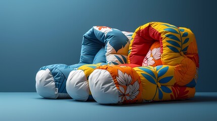 A playful and colorful toddler sleeper mockup on a solid blue background, showcasing its vibrant pattern and footed design, all presented in HD to convey its fun and practical nature