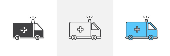 Paramedic Ambulance Icon Set. Urgent Care Vehicle Vector Symbol.