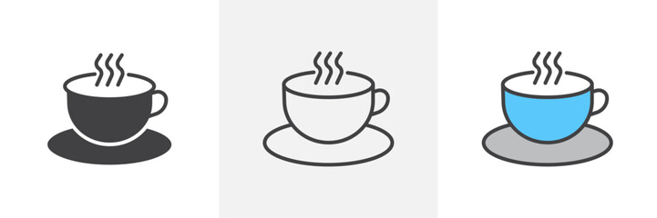 Morning Beverage Icon Set. Cup of Coffee Vector. Hot Espresso Symbol. Tea Cup Icon.