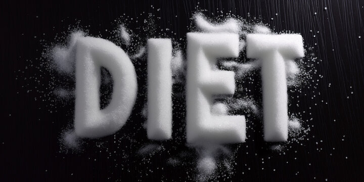 Wortschrift Diet mit Großbuchstaben, zum Abnehmen in schwarz weiß, ai generativ