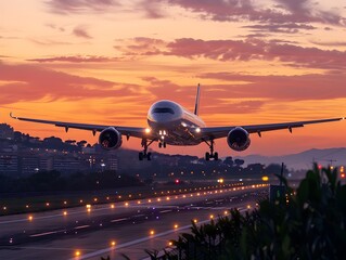 Majestic Plane Takes Flight into Vibrant Sunset Skies