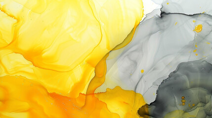 Abstract background in sunflower yellow and storm gray, alcohol ink with oil paint textures.