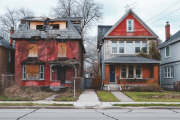 Contrast Between Dilapidated and Renovated Urban Houses

