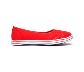 red and white canvas shoes isolated