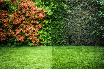Vibrant Garden Wall and Manicured Green Lawn

