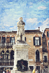 Obraz premium Impasto oil painting landscape view of Venice famous city at Italy.Venezia Italy.