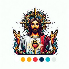 Obraz premium A colorful illustration of a jesus christ has illustrative meaning used for printingcard design illustrator.