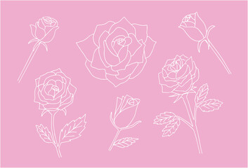 バラ　薔薇　お花　手書き風　線画　イラスト	
