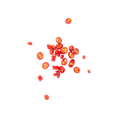 Spicy red chili pieces on a white background