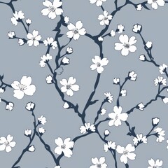 Floral Pattern with Cherry Blossoms