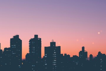 Silhouettes of buildings against a pastel-colored sky