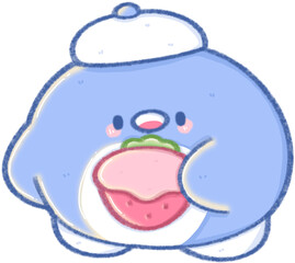 Super cute baby penguin strawberry png