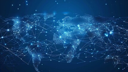 Obraz premium Global network connections with nodes and links. Digital data visualization. Technological abstract background. Concept of Internet communication and technology. AI