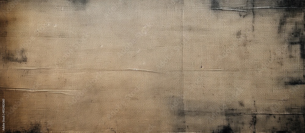 Poster an aged canvas texture background with subtle striped pattern and torn black paper in a flat lay arr