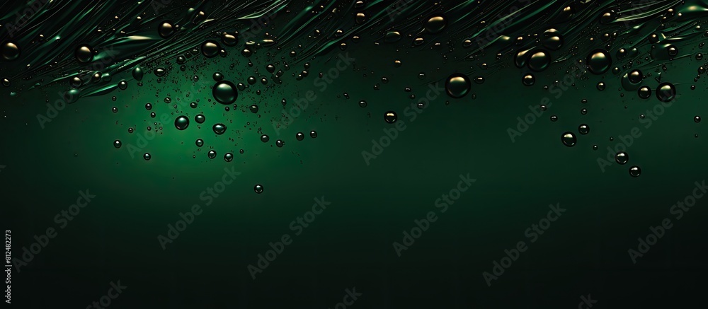 Poster an abstract artwork showcases the graceful descent of dark green paint droplets onto black paper wit