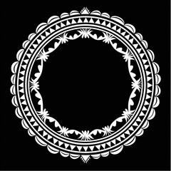 This traditional Polynesian tribal round border vector illustration is in the style of Soeqo. It is a simple black and white design on a solid background.