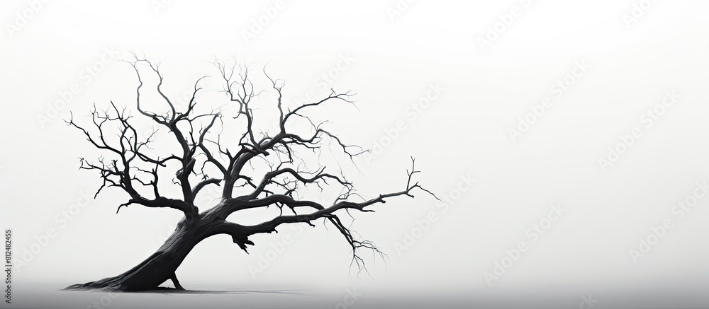 Aufkleber An eerie silhouette of a dead tree stands alone on a white background creating a haunting and ominous image The copy space adds to the macabre ambiance