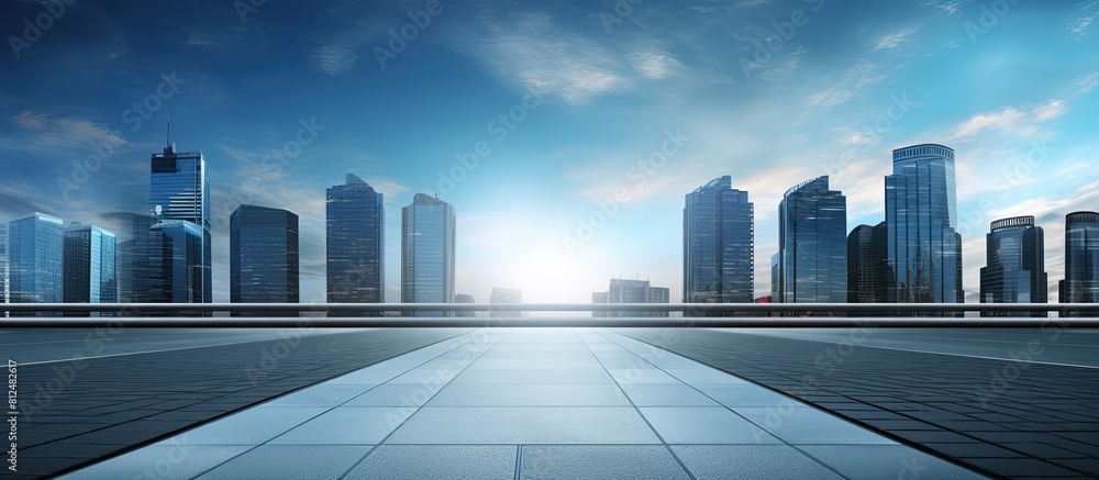 Aufkleber an empty road with a modern building in the background provides a captivating copy space image
