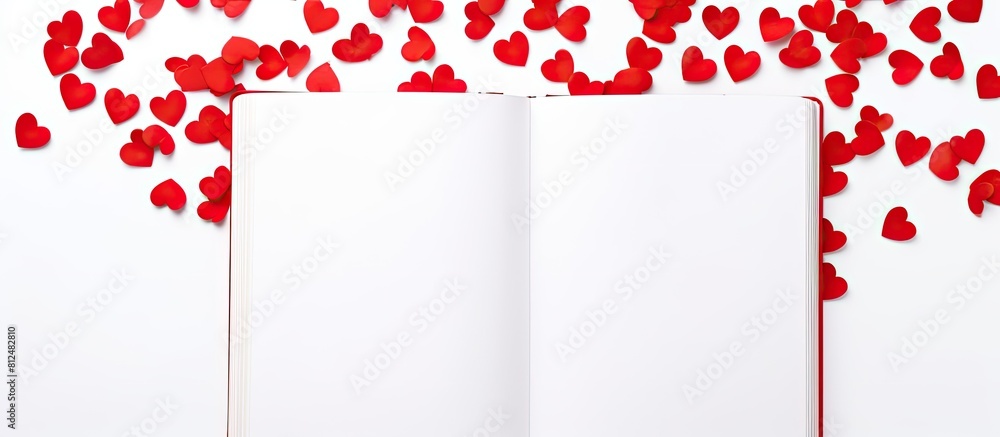 Leinwandbilder an isolated copy space image of a notebook adorned with red pen and heart designs on a white backgro