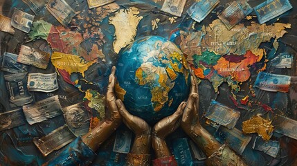 Hands forming from the pages of passports and visas holding the Earth, about immigration and global movement