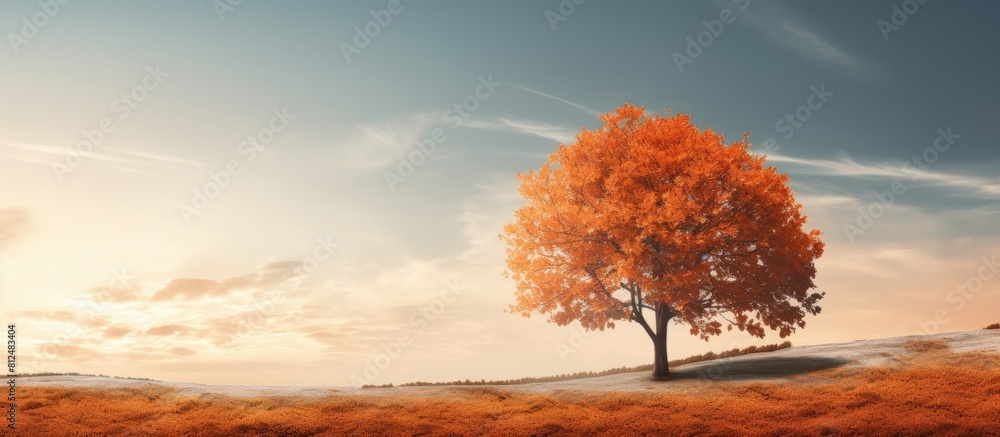 Poster An autumn landscape with an orange tree is depicted in the image with ample space for writing or graphics