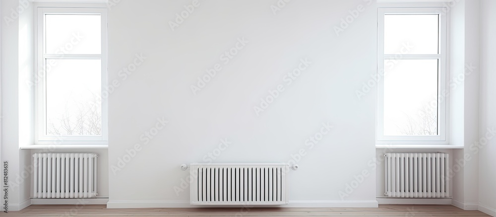 Aufkleber An empty light room at home showcases a white wall adorned with a plastic window and a radiator creating a copy space image